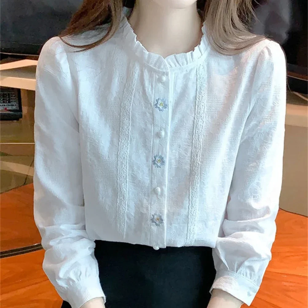 

Повседневный топ Белый повседневный топ с длинными рукавами Повседневный стиль Дизайн с круглым вырезом Легкий стрейч Подходит для всех сезонов