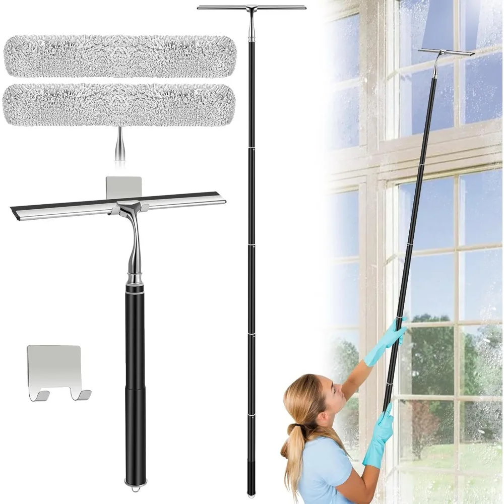 

62 Inch Metal Squeegee with Extension Pole for Windows Glass Doors Mirrors Tile Walls Floors Cars Bathrooms Screens Windshields