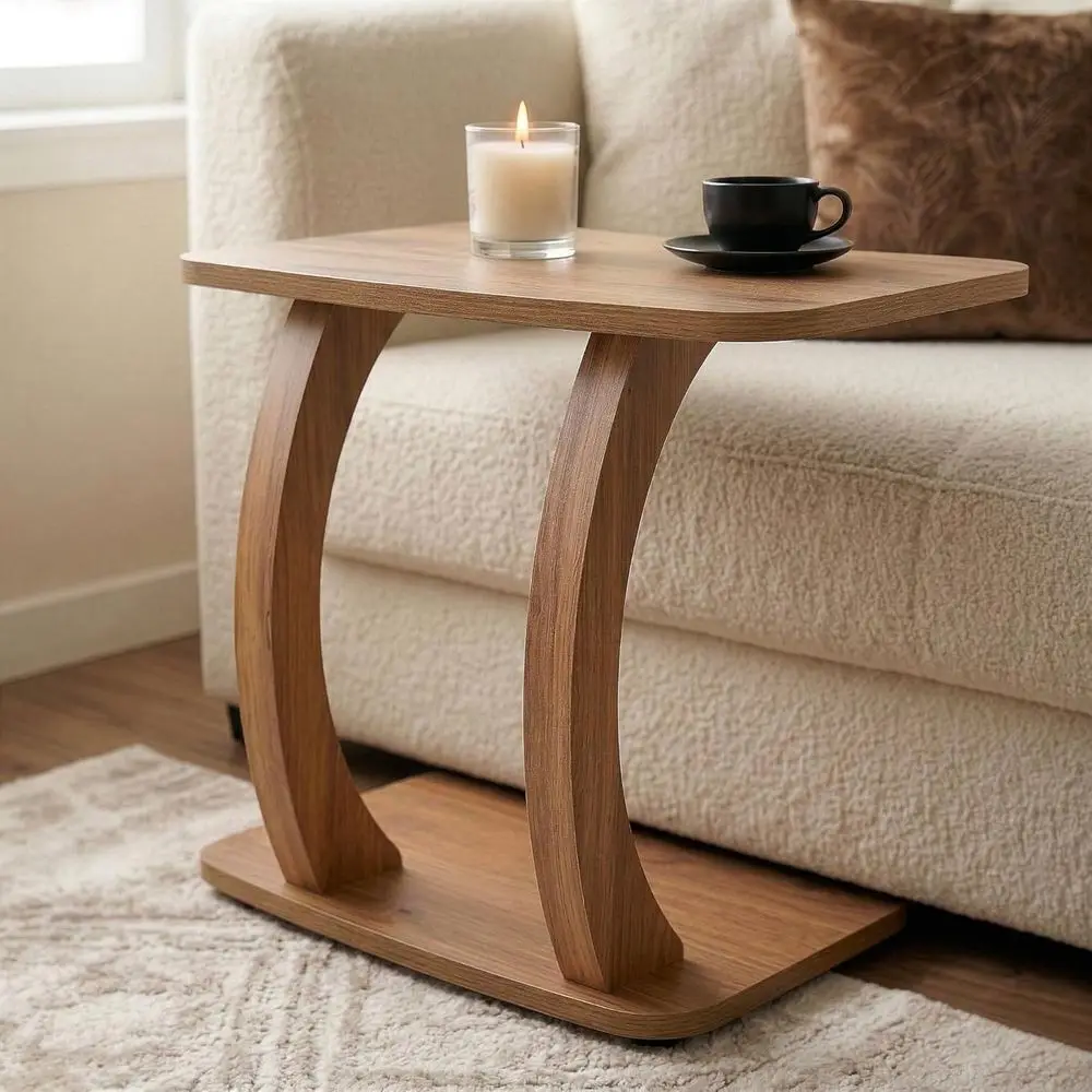 ern C-Shaped Side Table, Curved Wood End Table or Couch, Soa & Bed, | Elegant TV Tray Table or Eating & Snacks, Space Saving Lap