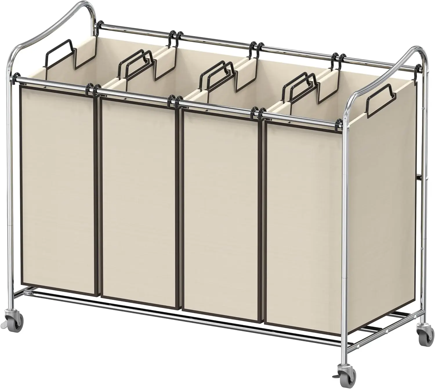 

4-Bag Heavy Duty Rolling Laundry Sorter Cart with Chrome Frame