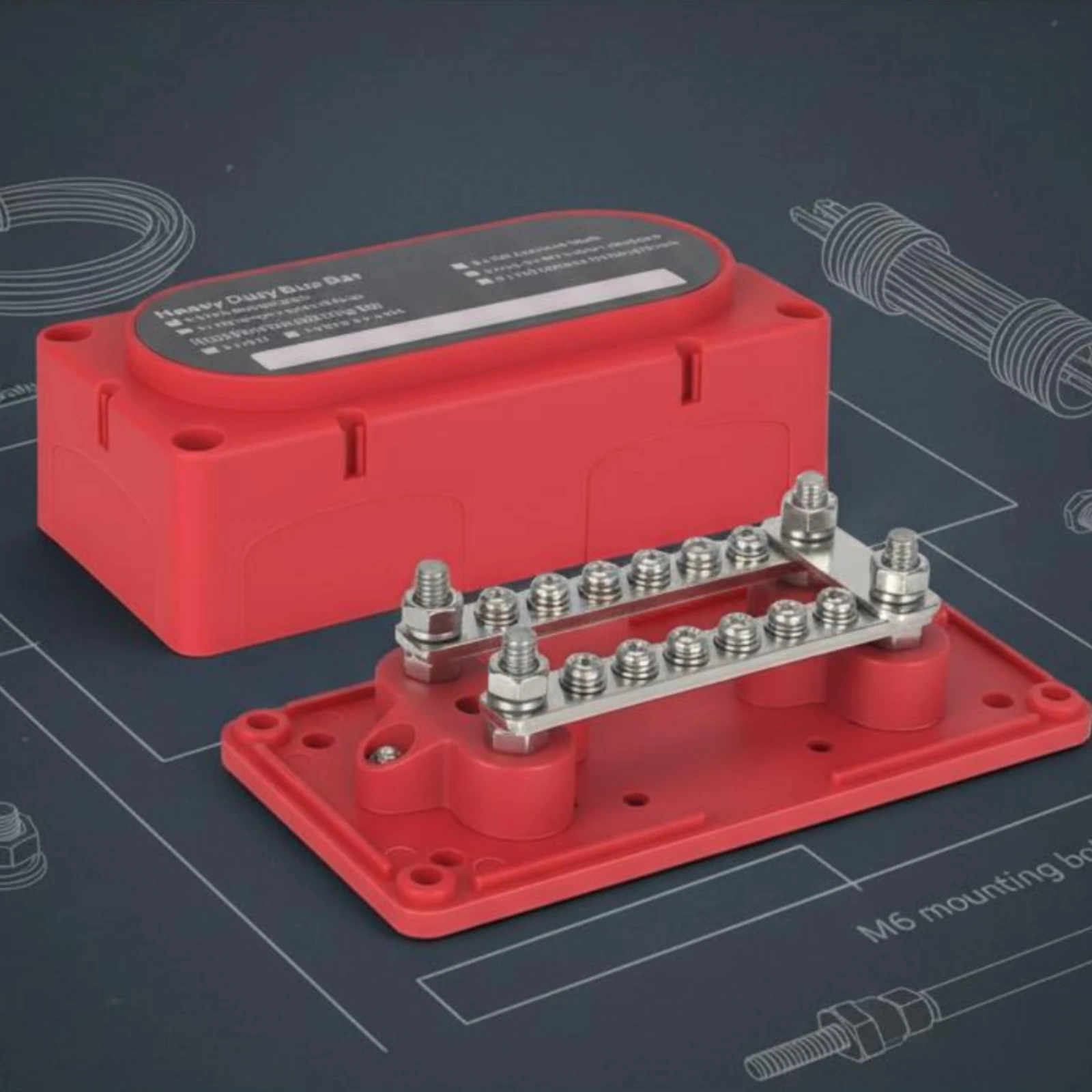 12-Position Busbar Box Nylon Body 48V Busbar Terminal Block 4-Stud Terminal Box Flame Retardant Insulated for Car Audio, Marine