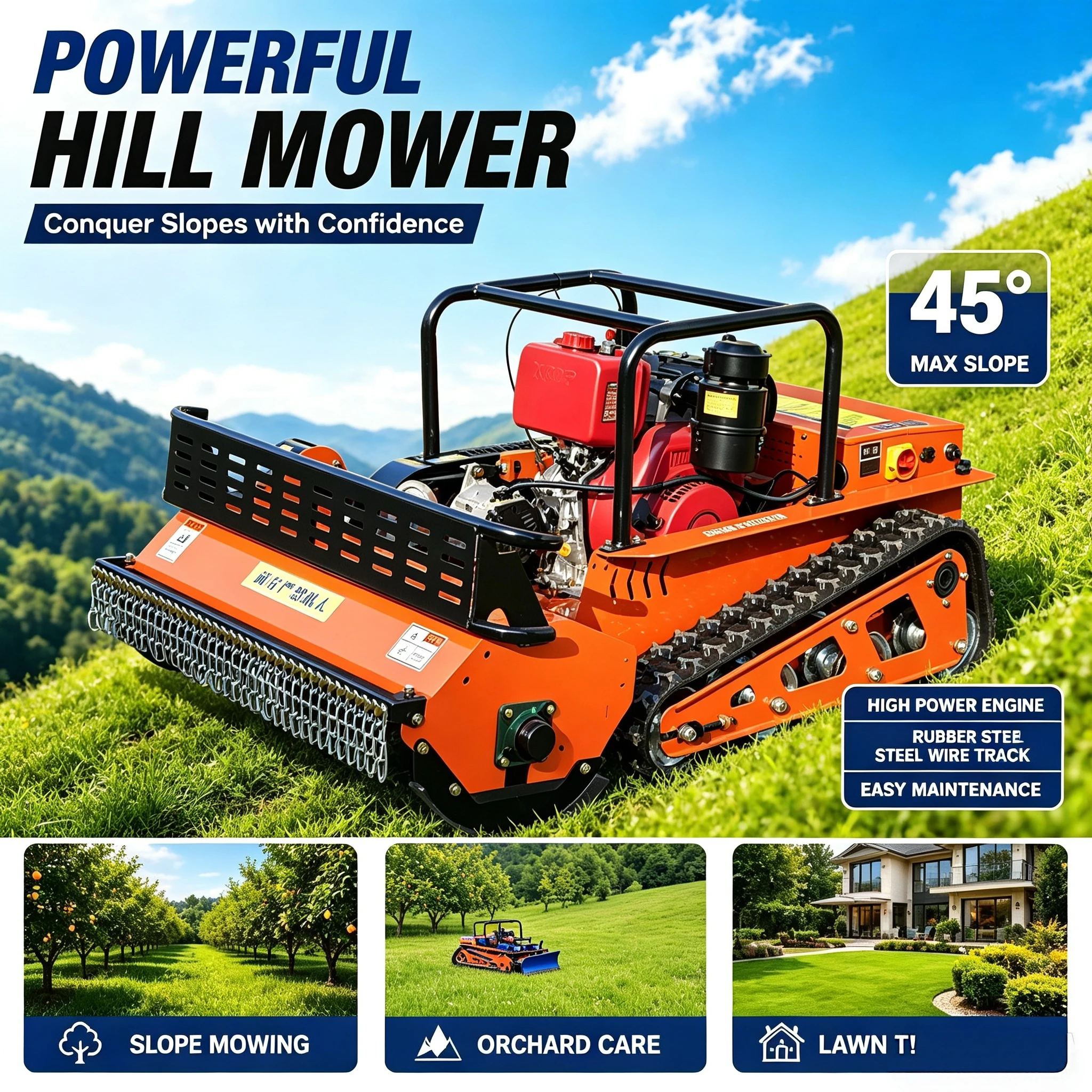 Lawn Mower Heavy Duty Grass Cutting Machine Efficient Lawn Trimmer For Large Farm Green Space Customized
