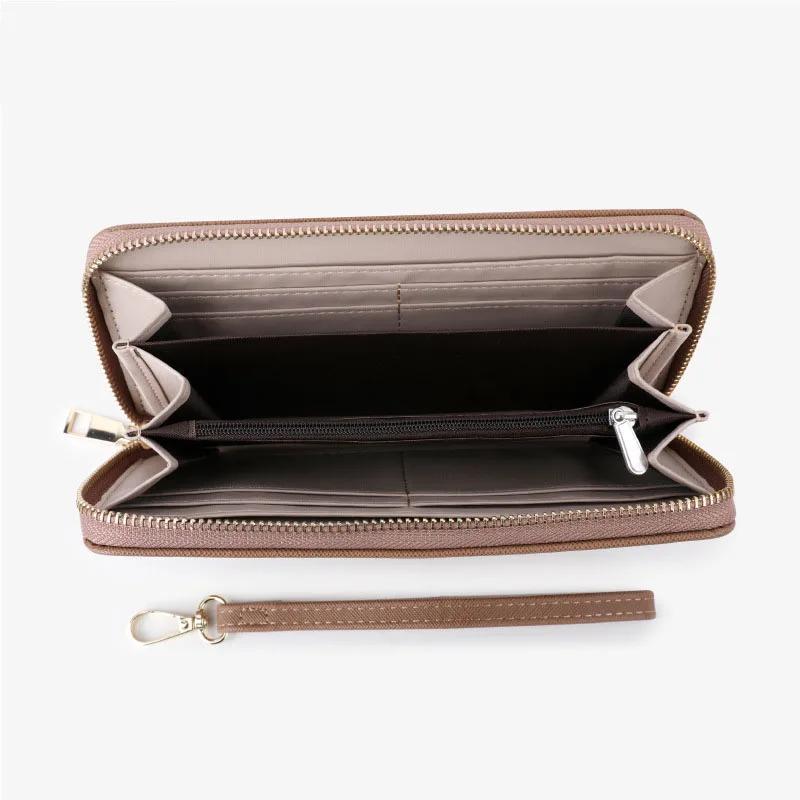 محافظ نسائية من جلد البولي يوريثان محفظة نسائية طويلة بلون واحد حقيبة جديدة بسحاب متعددة الألوان محفظة نسائية للعملات المعدنية Billetera Mujer