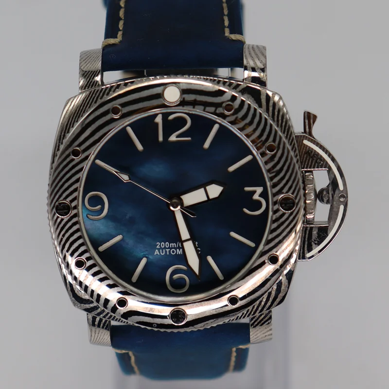 Sapphire glass MOP/Meteorite/Mosaic Damascus dial automatic Damascus/Mokume customized diving watch