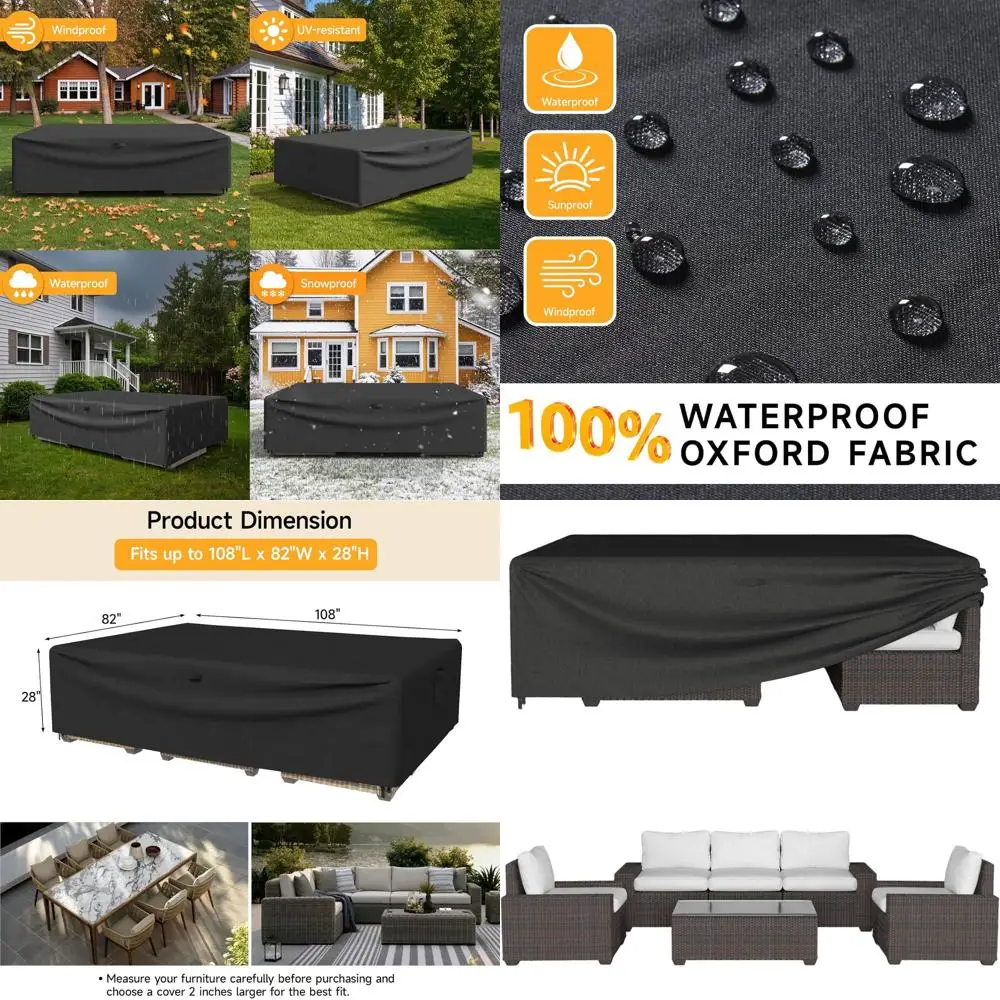 

Водонепроницаемый чехол для уличной мебели, 108x82x28, сверхмощный Оксфорд 600D, ветрозащитные пряжки, черный