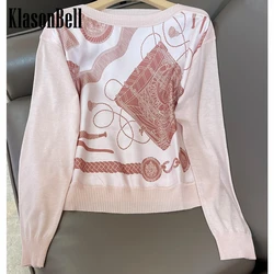 9.25 KlasonBell Argyle Pattern Print Long Sleeve Knitted Pullover Top Women