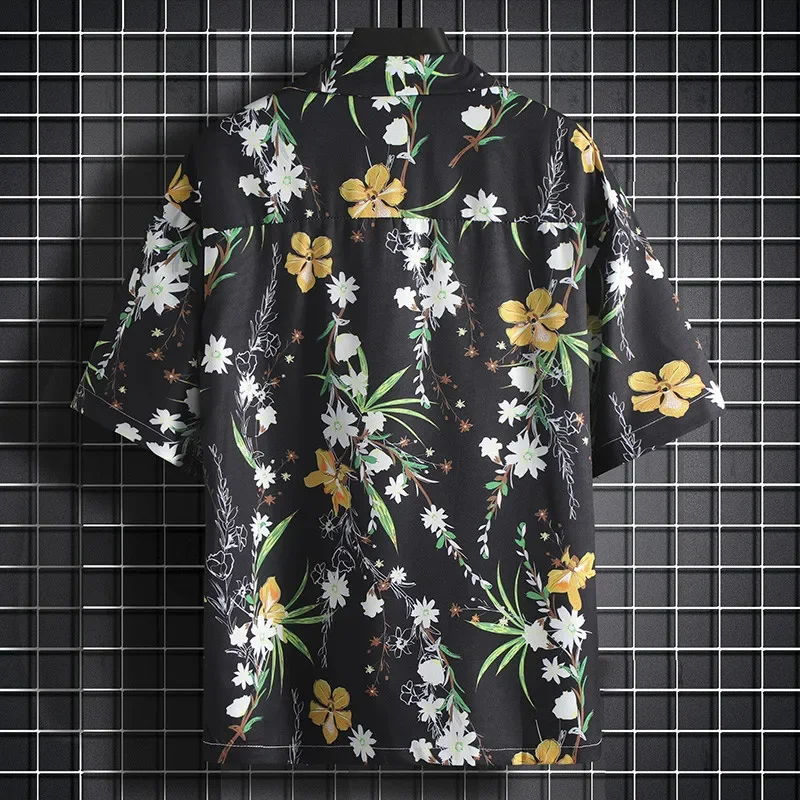 قميص رجالي مطبوع بياقة كوبية ، قميص شاطئ خفيف الوزن ، الصيف #2