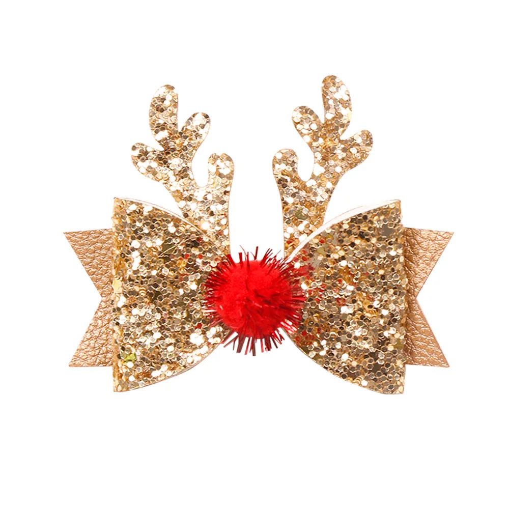 Christmas Reindeer Antler Hair Clip for Kids Girls, Glitter Barrettes with Fluffy Deer, Butterfly Knot Headwear hair clips