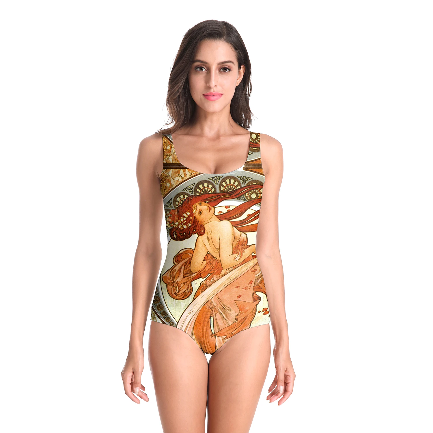 Nadanbao Swimwear Women One Piece Suits Sexy Fashion Beach Swimsuit Party Bodysuit Sleeveless Cartoon Printing Surfing Beachwear