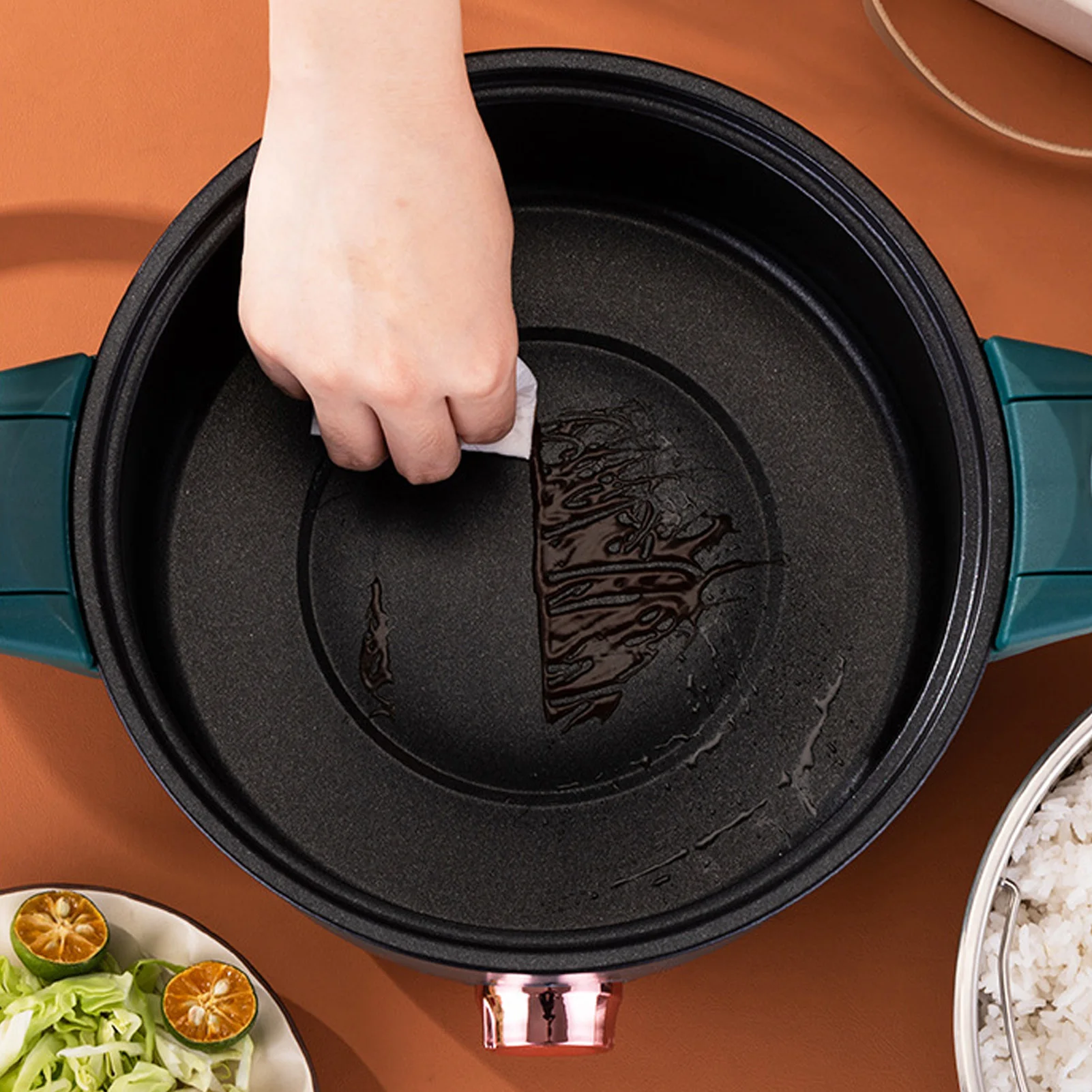 1000W Micro Pressure Cooker Multi Function Electric Non Stick Cooking Pot with Steaming Basket Anti Dry Burning 4L