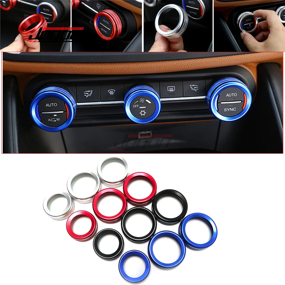 3PCS Car Interior Central Control Air AC Condition Switch Knob Ring Cover Trim For Alfa Romeo Stelvio Giulia 2017 2018 2019 2020