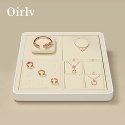 Oirlv-Plateaux de présentation de bijoux en velours, plateaux de présentation beiges pour boucles d'oreilles, bague, collier, montre, organisateurs de bijoux