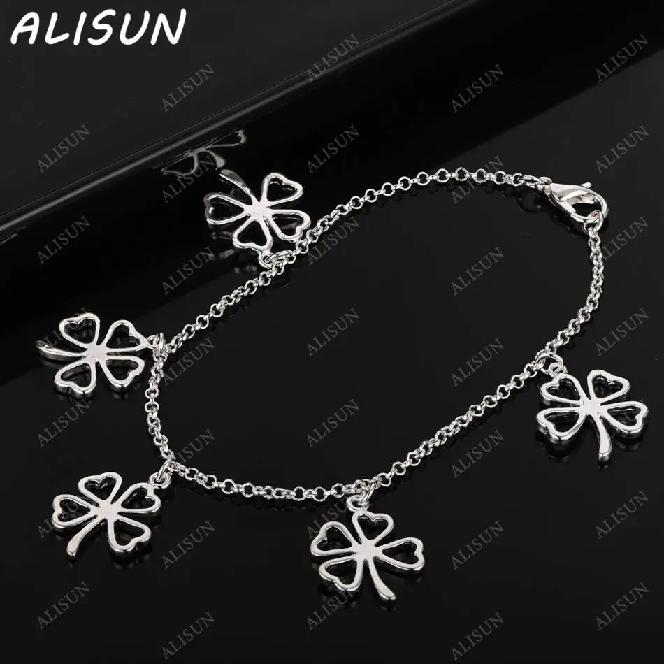 

ALISUN 925 Sterling Silver Four-leaf Clover Pendant Bracelets For Women Anniversary Gift Popular wild Fashion party Jewelry