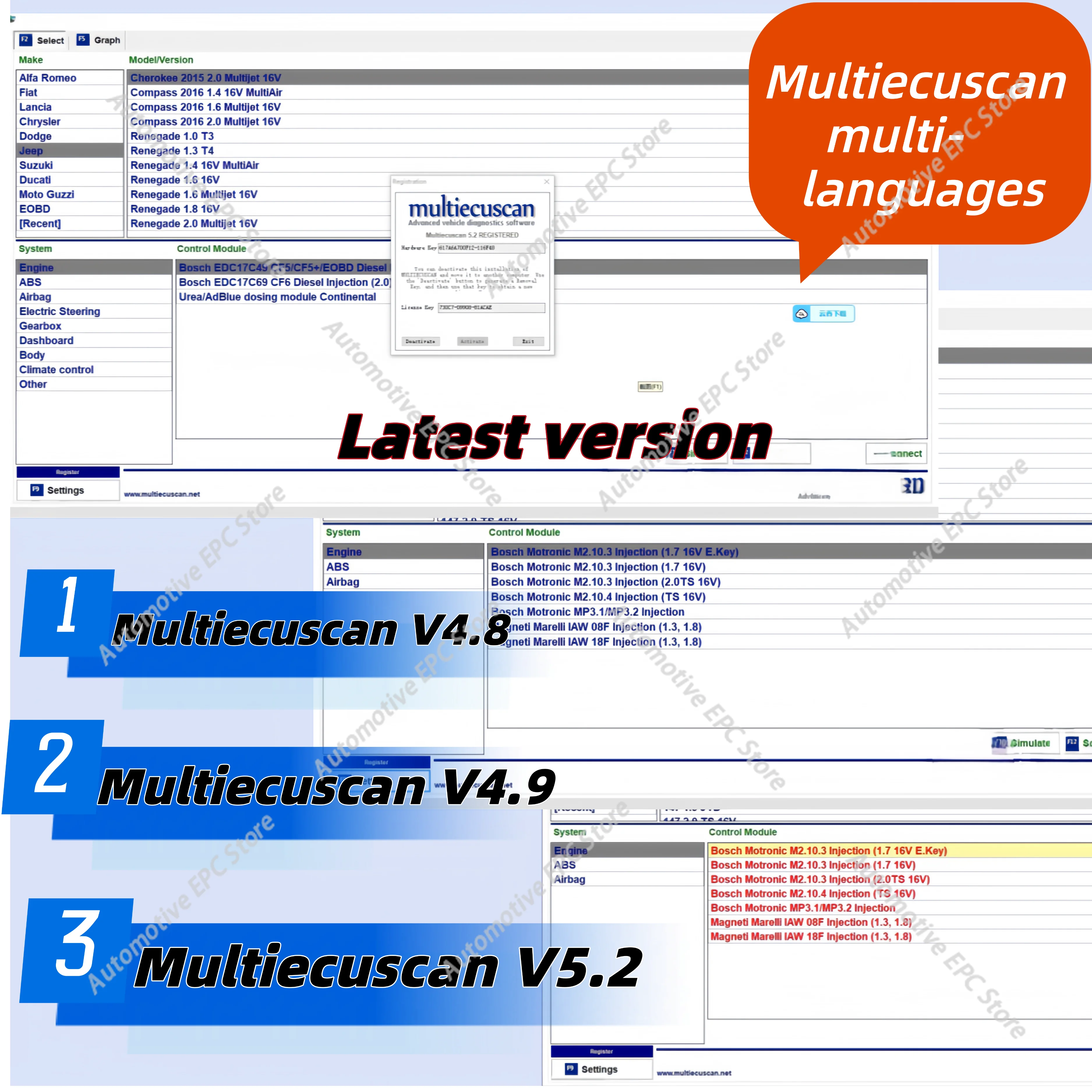 

Новое программное обеспечение для сканера Multiecuscan V4.8&4.9&5.2 для Fiat/Chrysler/Dodge/Jeep/Suzuki 4,8+ ELM327+плоский адаптер Регистрированный Unlimite