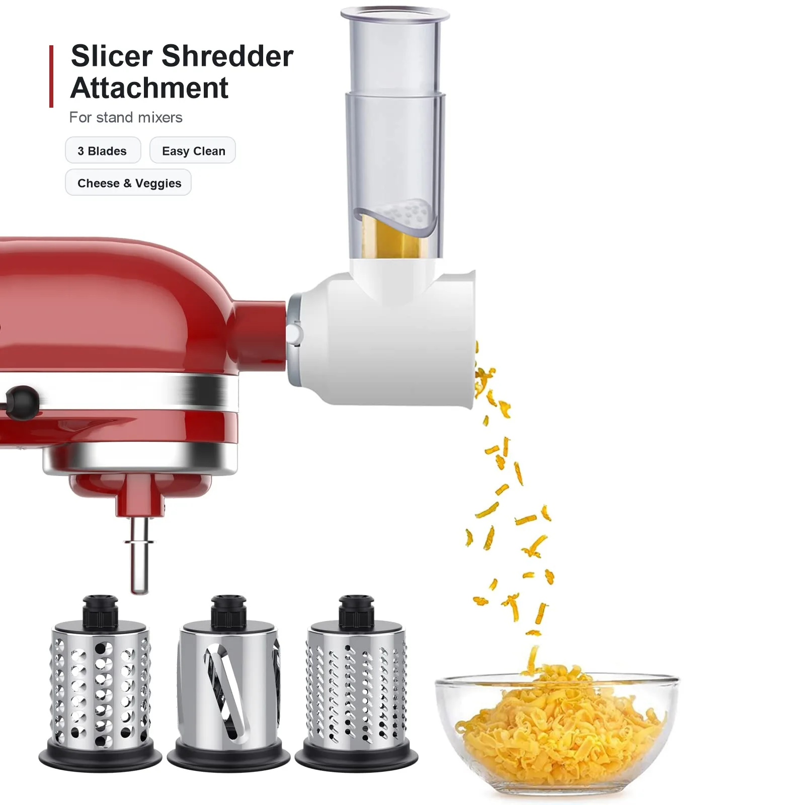 Slicer Shredder Attachment for KitchenAid Stand Mixers Easy Clean Dishwasher Safe Vegetable Cheese Grater Salad Maker