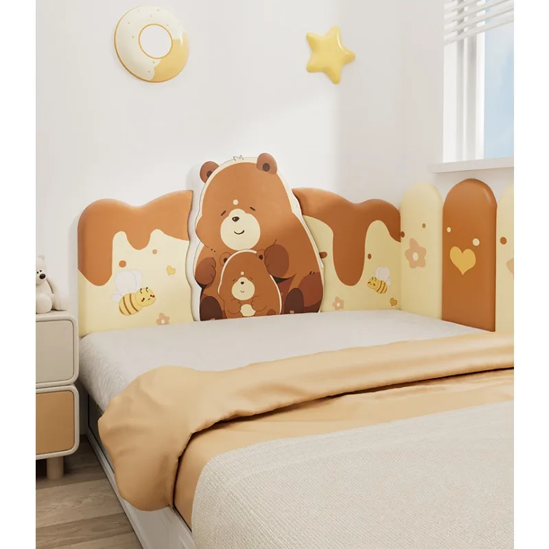 Full Size Upholstered Boys Bed with Cartoon Animation Headboard, Full Size Platform Bed Wall Decoration Anti-collision Baffle