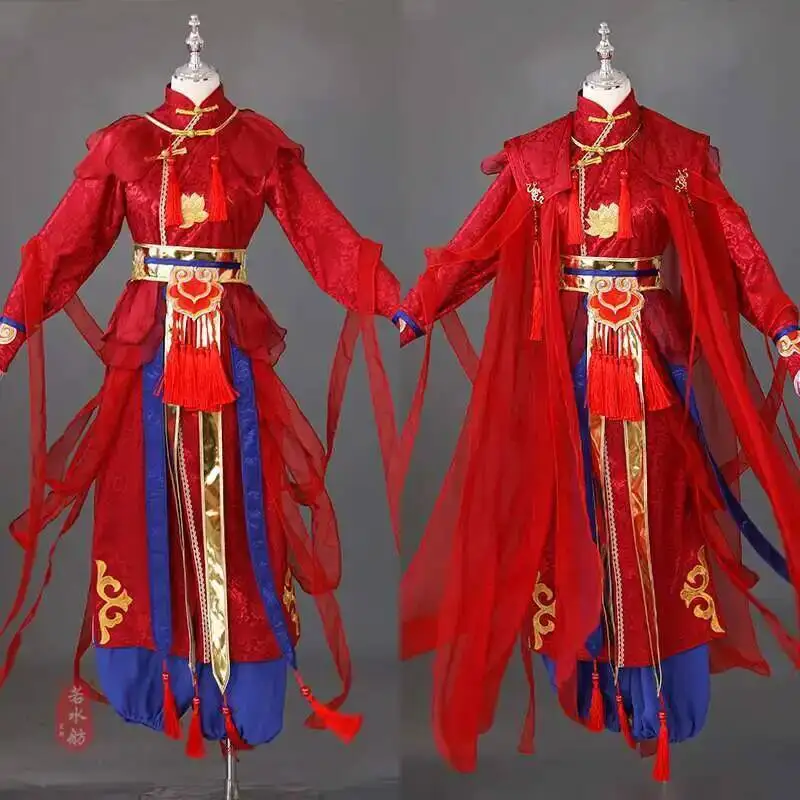 

Демонический древний стиль костюм гроссмейстера Незаха косплей комплект мужской бессмертный красный плащ облако плечо Хан Фу костюмы на Хэллоуин