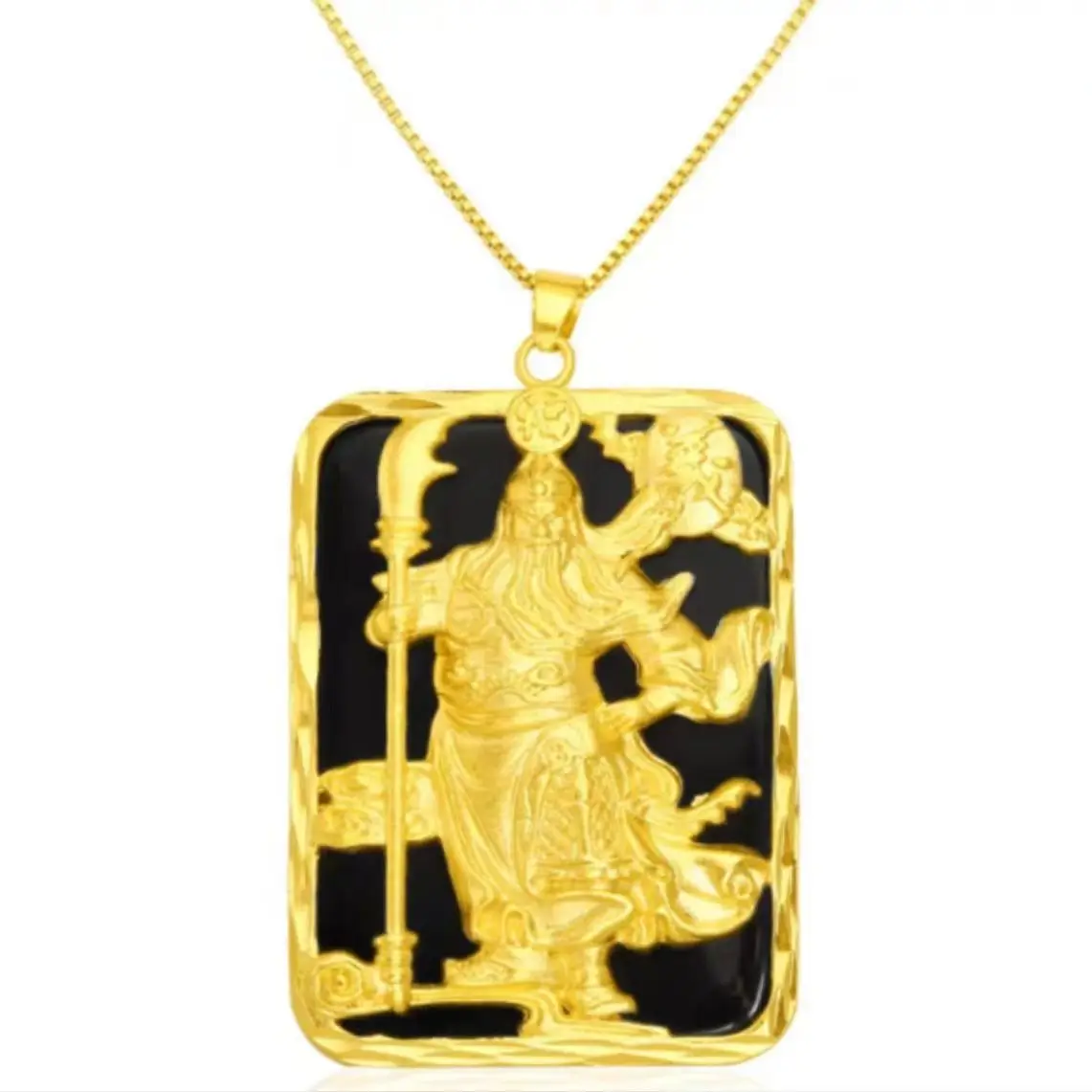 

Мужская подвеска-леска Guan Gong Wushi, 24-каратное золото, AU999 | Изящная табличка на черной веревке со скрытой гравировкой "Bravery".