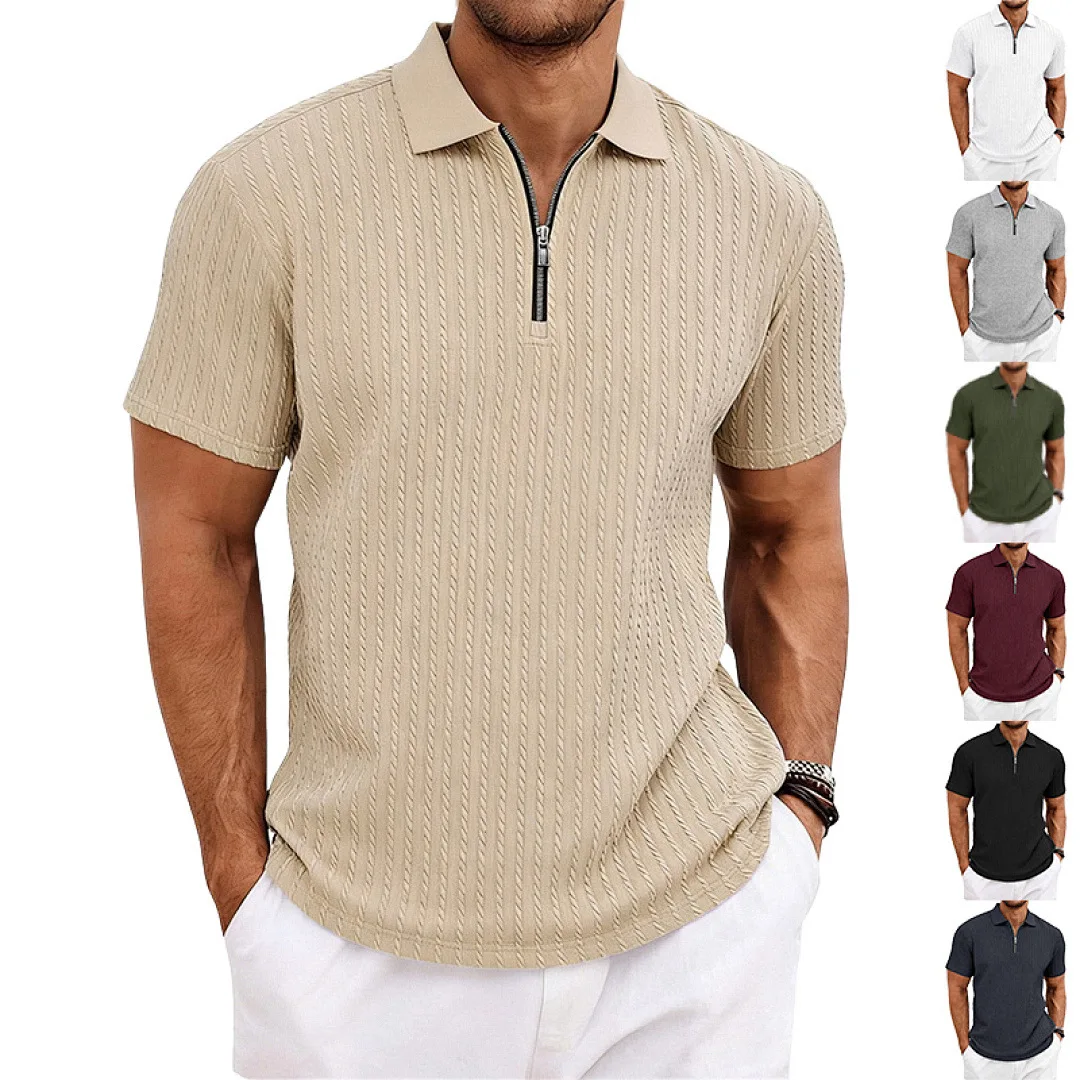 Cross-border summer men's casual knitted textured golf commuter simple short-sleeved POLO shirt