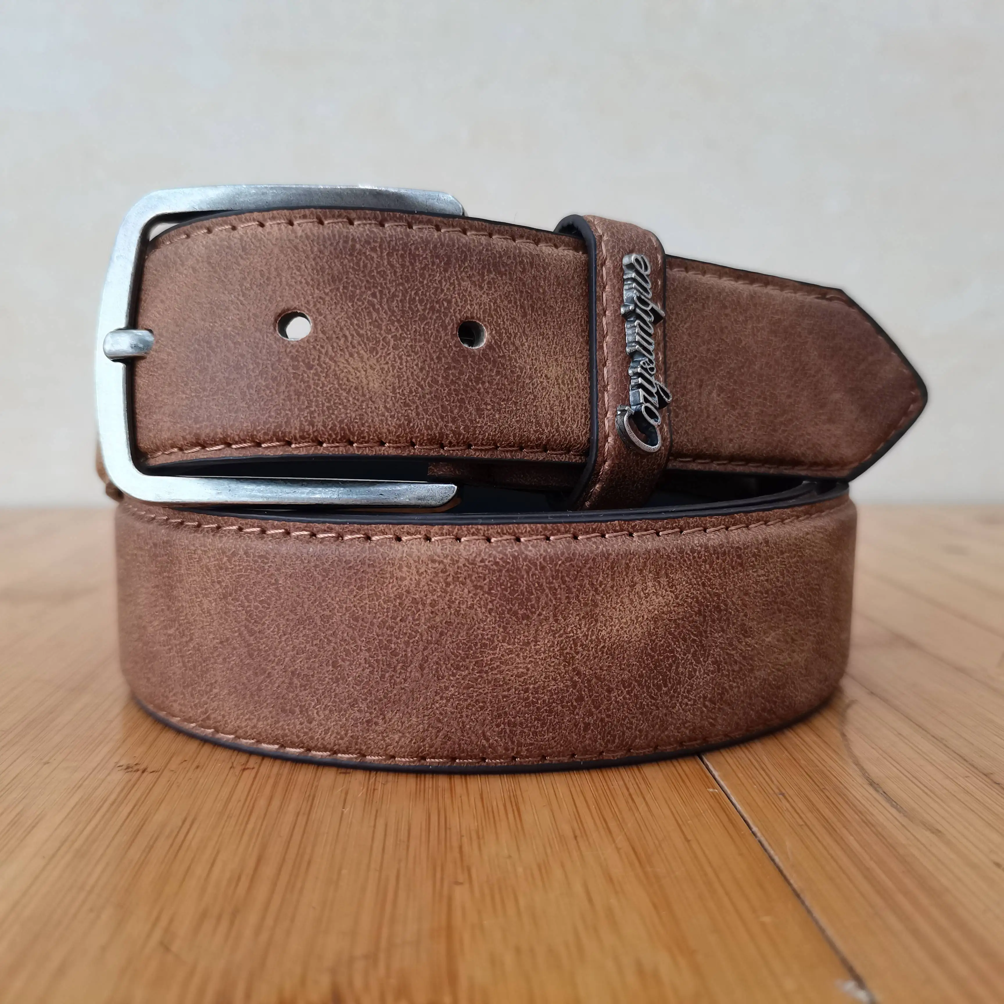 Unisex Vintage PU Leather Belt with Needle Buckle Hollow Letter Edge Light Surface Pure Color for Men And Women