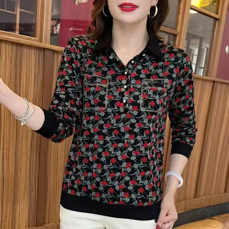 Elegant Long Sleeve T-Shirt for Middle-Aged And Elderly Mothers Fashionable Anti-Aging Spring Autumn  Base Shirt Women