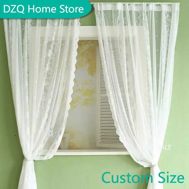 

European Lace Tulle Curtain for Living Room and Bedroom, White Short Sheer Curtain, Kitchen Windows Treatment, Voile Drape