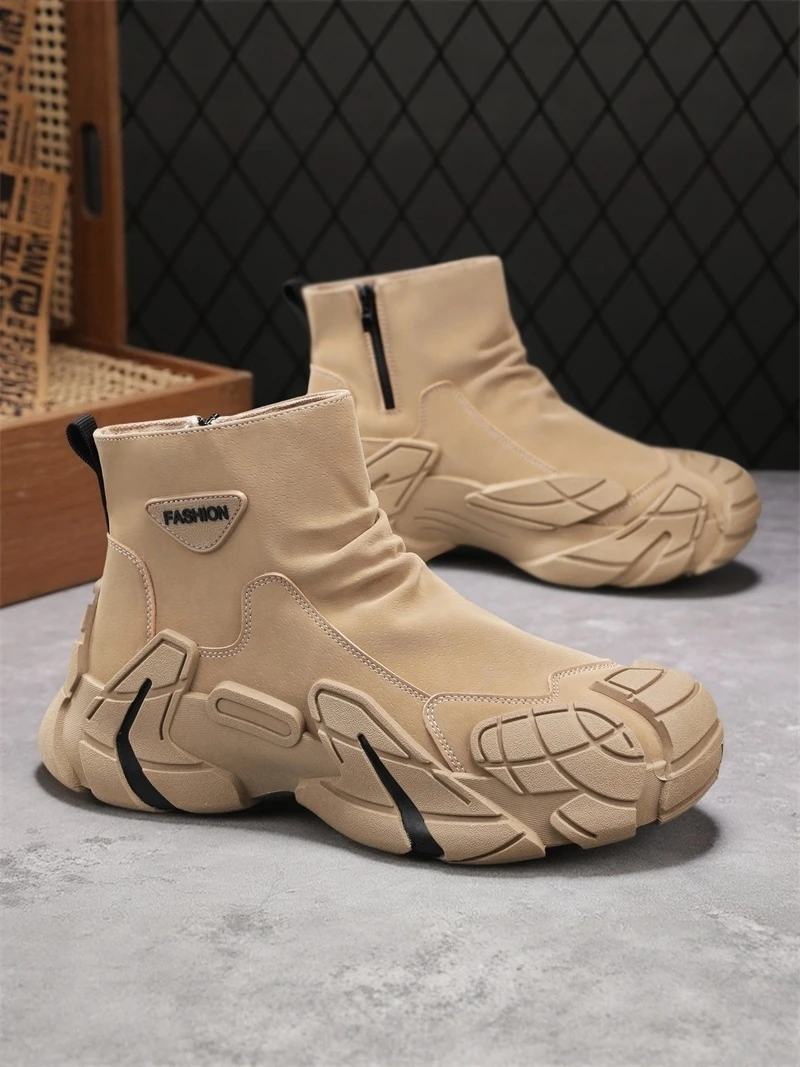 Men's Winter  Boots Waterproof Warmth Casual Style Fleece Lined All-Match Work Boots British Retro Style Leather