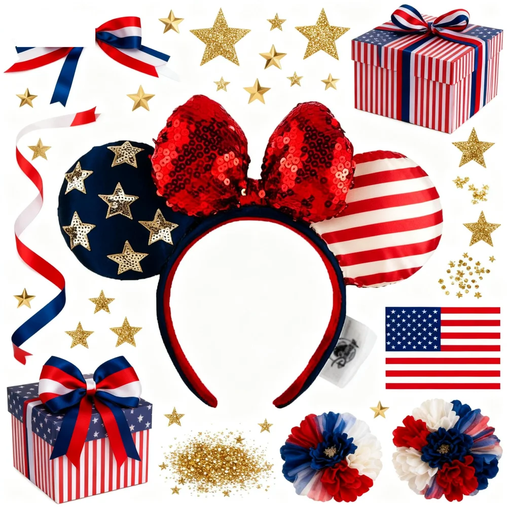 

Disney Minnie Mouse Ear Headbands American Flag Hairbands Holiday Birthday Party Princess Decoration Cosplay Costume for Women
