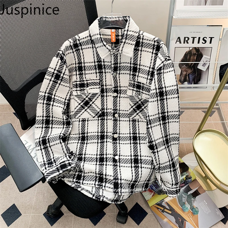

Рубашка мужская в клетку, Повседневная Свободная индивидуализированная рубашка в стиле ретро, с лацканами, парная одежда, весна-осень