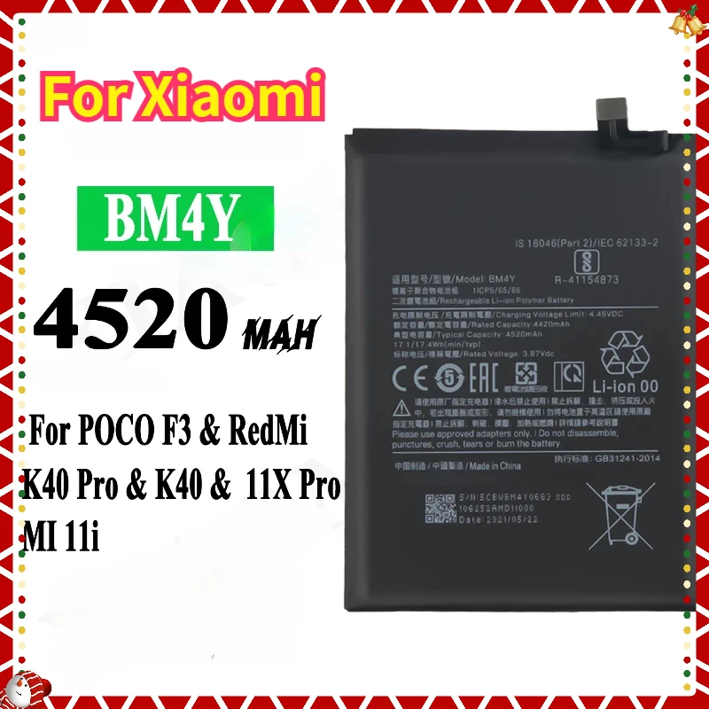 

BM4Y Battery For Xiaomi Poco F3 Redmi K40 Pro K40Pro 4520mAh Battery Batteries Bateria Mobile Phone Batteries