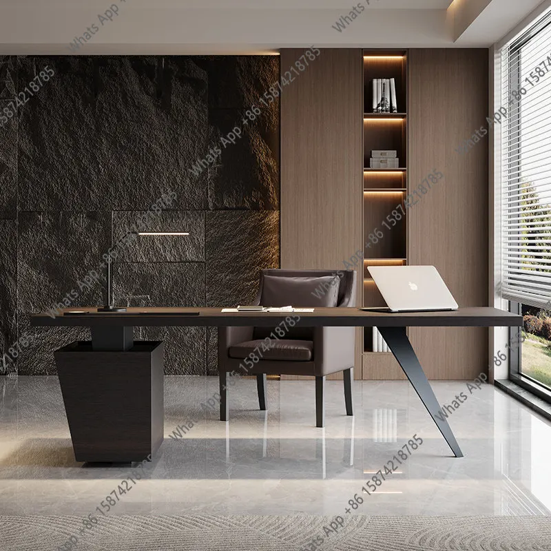 Designer home study solid wood desk Italian minimalist high-end desk smoked wood computer writing desk
