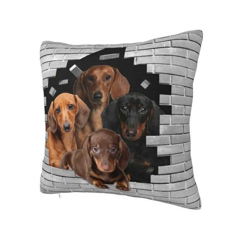 Dachshund Dog In Cement Brick Pillow Case 40x40cm for Sofa Badger Wiener Sausage Modern Cushion Cover Velvet Pillowcase