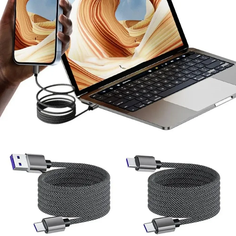 66W Type C To Type C Cable Fast Charging USB C Data Cable Magnetic Suction Anti Winding Wire For iPhone 16 Xiaomi Samsung Huawei