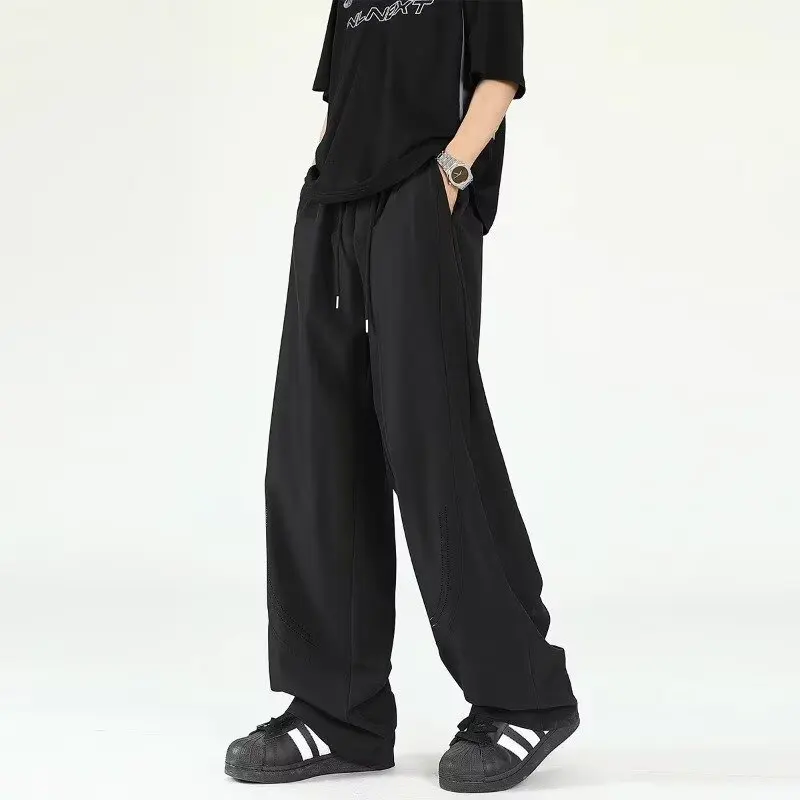 

Мужские дышащие повседневные брюки, простые быстросохнущие брюки из ледяного шелка, широкие брюки, летние свободные тонкие спортивные брюки