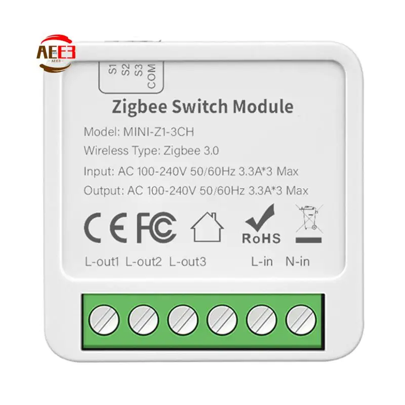 

AEE3-Tuya Zigbee 3 CH DIY Смарт-переключатель 3-позиционное управление Реле освещения Smart Life Беспроводной пульт дистанционного управления Модуль переключателя Zigbee