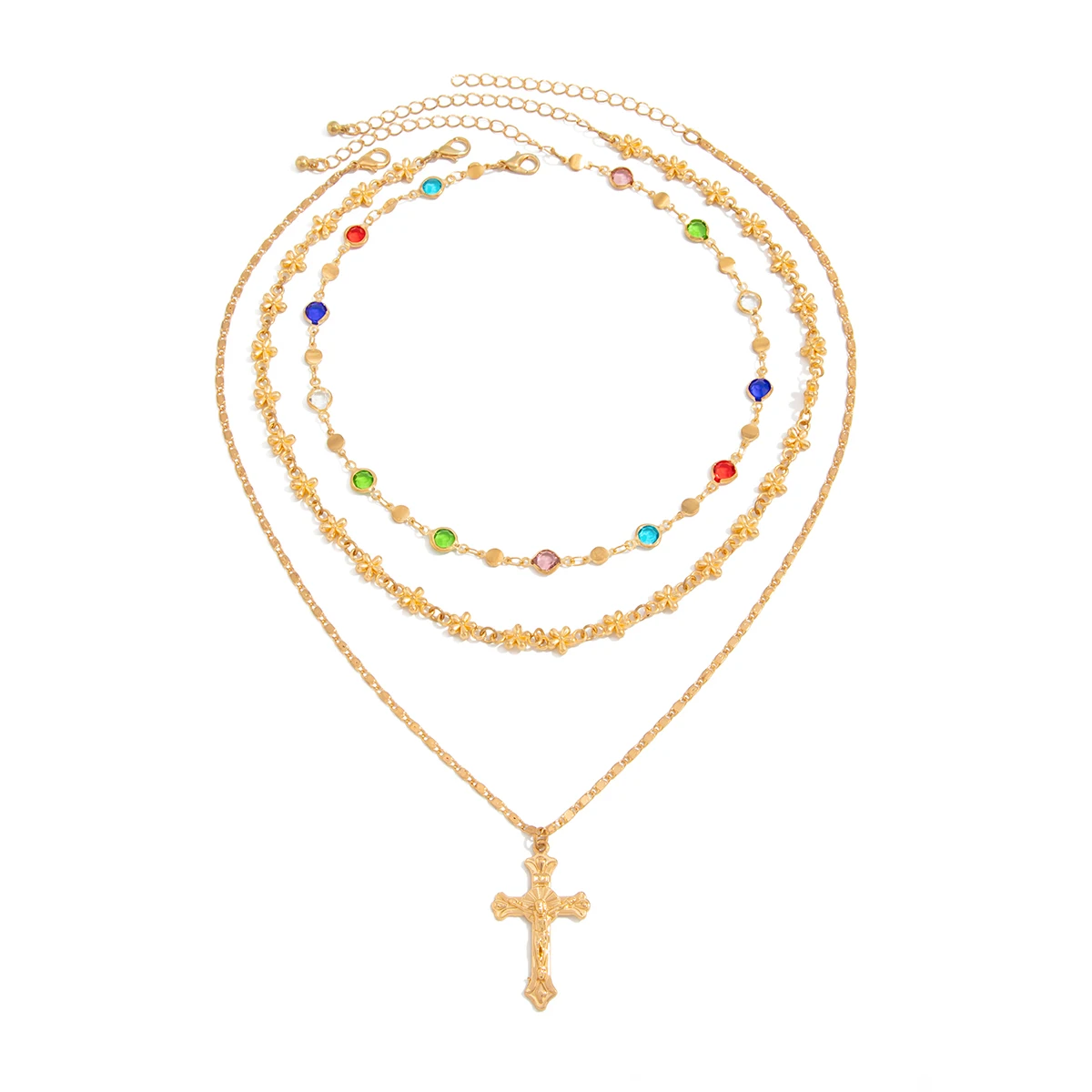 Salircon 3 قطعة/المجموعة بوهو الملونة كريستال سلسلة قلادة للنساء العصرية الذهب اللون الصليب قلادة المختنق المجوهرات الفاخرة الذكور هدية