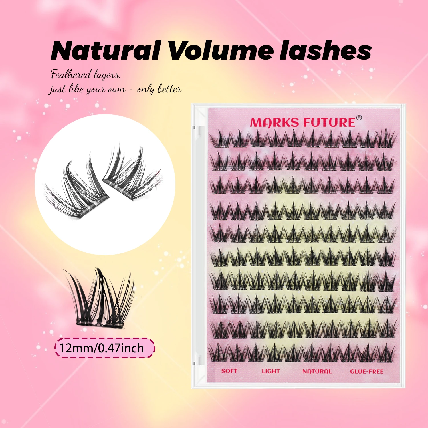 100 قطعة، رموش صناعية ذاتية اللصق على شكل كلاب، رقيق وطبيعي، مع تأثير واقعي على شكل حرف C للاستخدام المنزلي، مناسبة للمبتدئين.