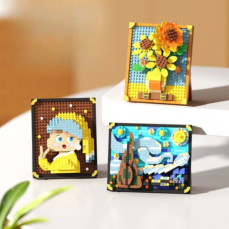 حار بيع مجموعة اللوحة العالمية الشهيرة اللبنات الإبداعية بكسل النفط اللوحة الإطار عباد الشمس بنة الديكور #3