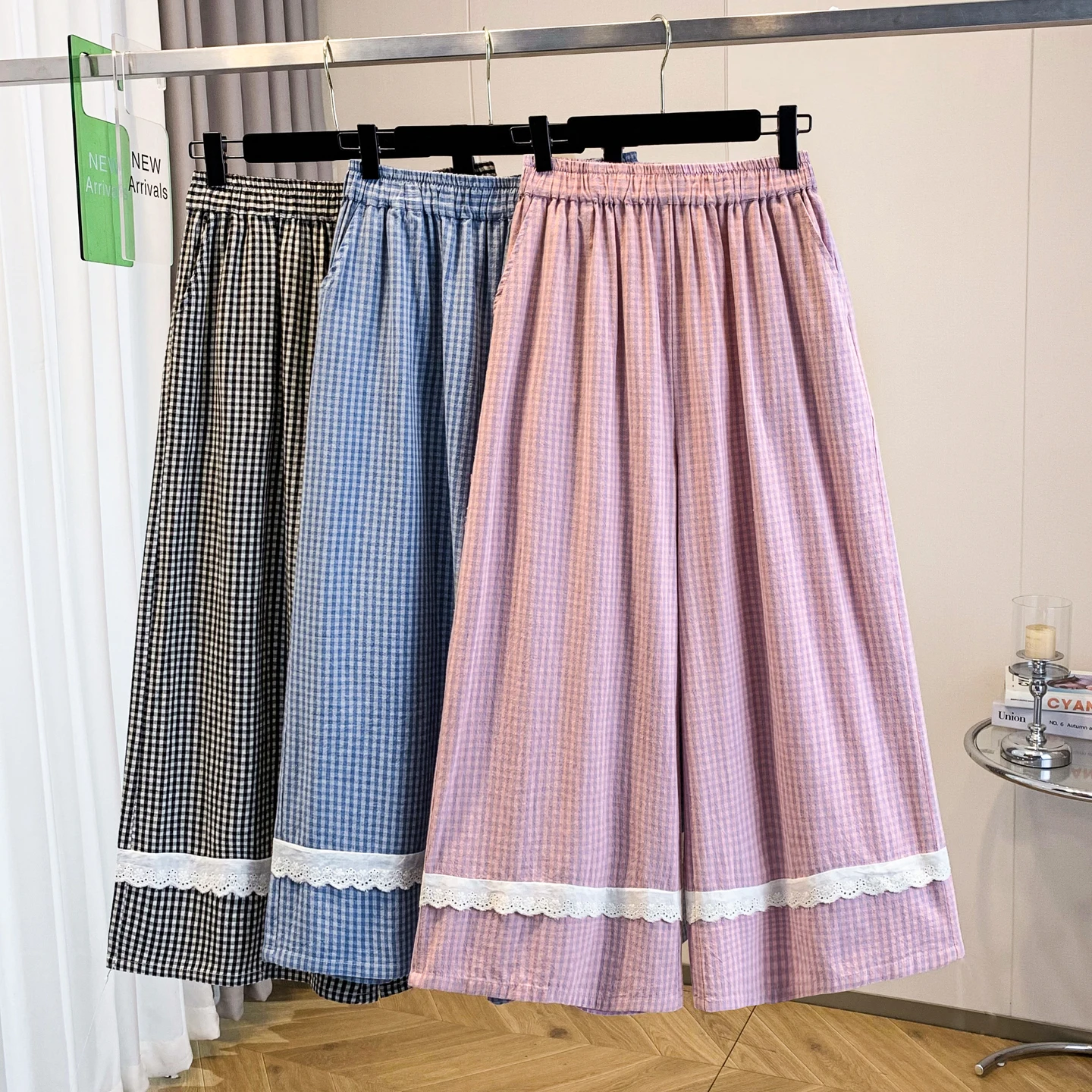 

Loose Wide Leg Plaid Casual Pants High Waist Straight Cut Women's plus Size Summer New Style Artistic Simple Commute Style