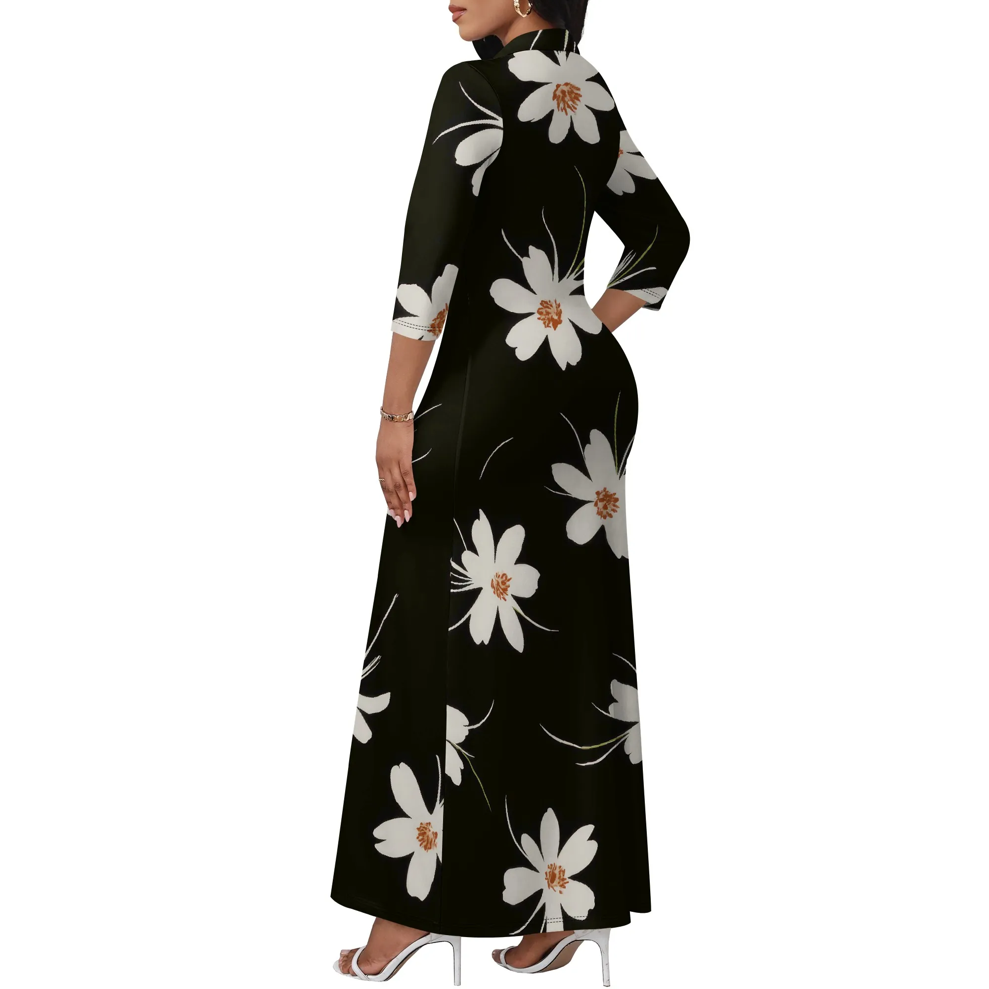 Abito lungo da donna Kawaii a maniche lunghe estivo con fiori piccoli. Abito girocollo ampio