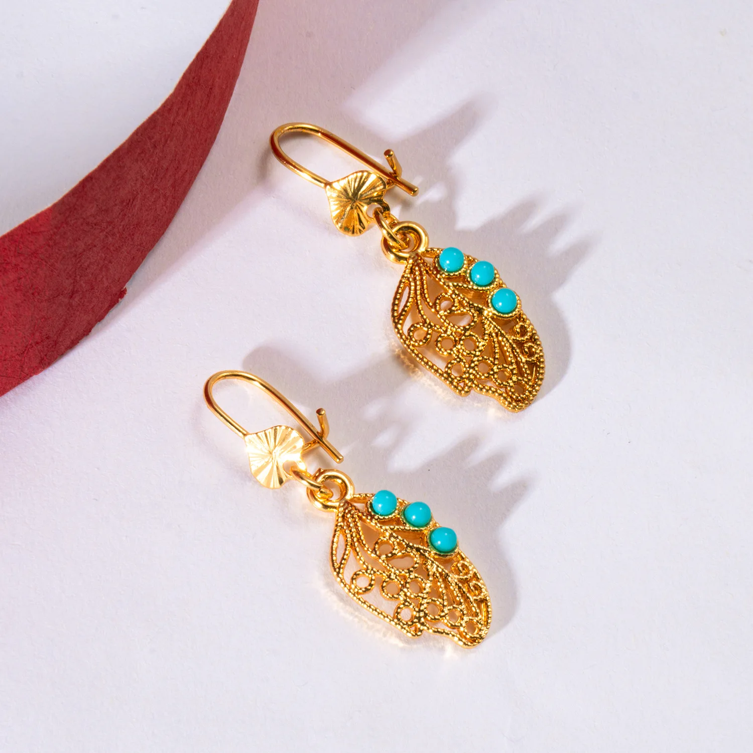 Foreign Trade Cross-border Bohemian Earrings Premium 24k Gold-plated Tassel Hollow Leaf Earrings Summer New