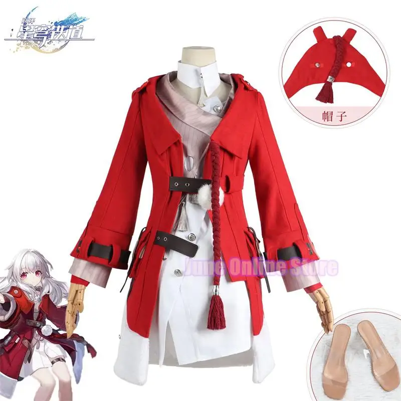 Honkai Star Rail Peluca de Cosplay Clara, traje rojo de pelo largo, juego de rol para fiesta de Halloween, novedad de 2023