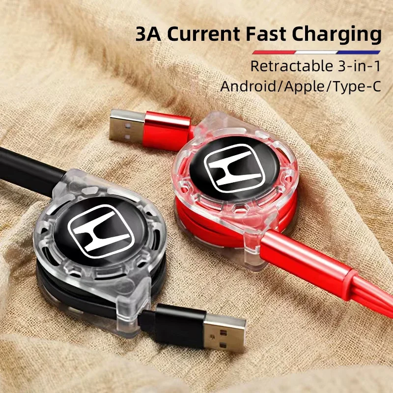 Автомобильное быстрое зарядное устройство USB Micro Type-C 3-в-1, кабель для быстрой зарядки для Honda Civic Fit Jazz Accord Pilot CRV Odyssey Passport City