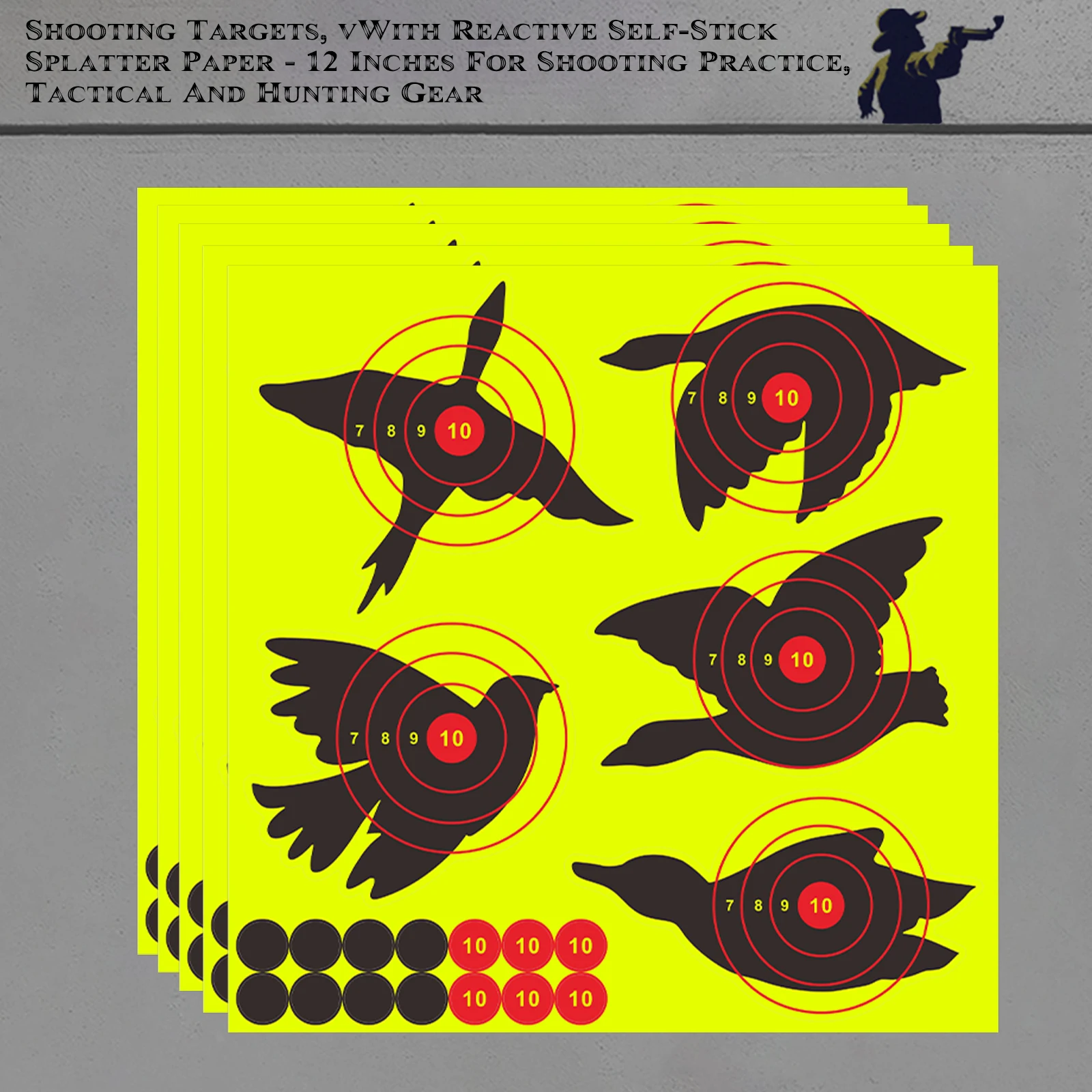 5Pcs 12In*12In Bird-Shaped Rings with Red Aiming Targets, Self-Adhesive Target Paper, Shooting Practice Splash Target Stickers, Shooting Target Training Supplies Stickers, Fluorescent Color Labels (Can Be Used for Real Gun Practice and Airgun Practice)