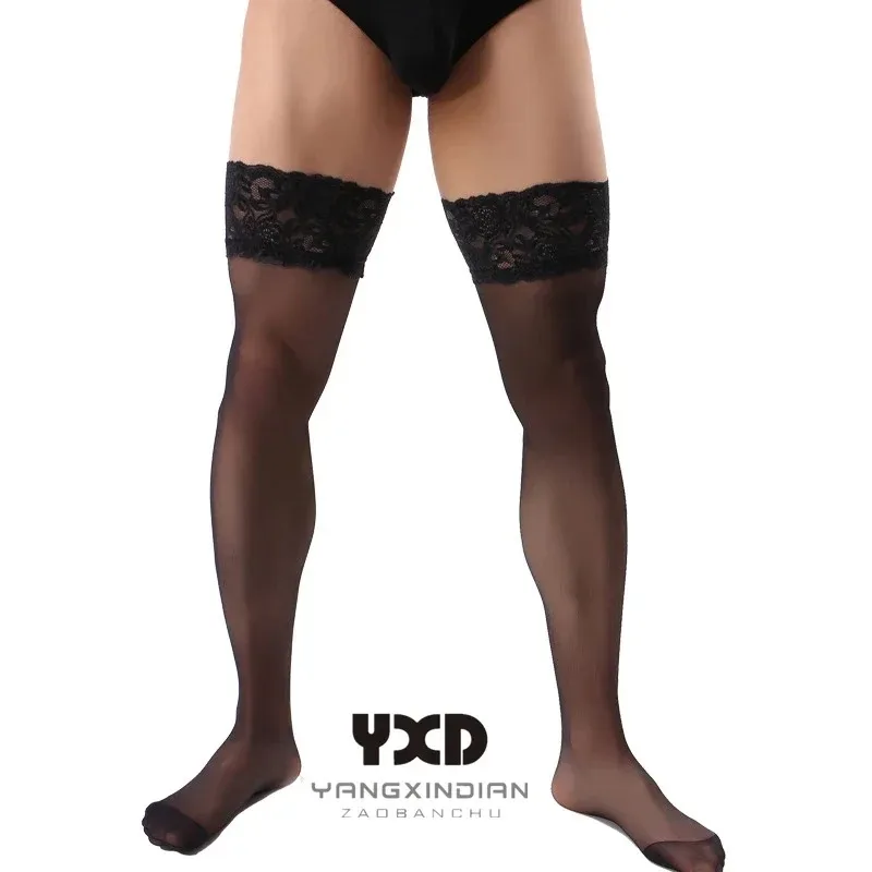 

New Men Stockings Black Lace Ultrathin Transparent Sheer Stockings Gifts for Man Sexy Exotic Gay Underwear Men Sheer Long Socks