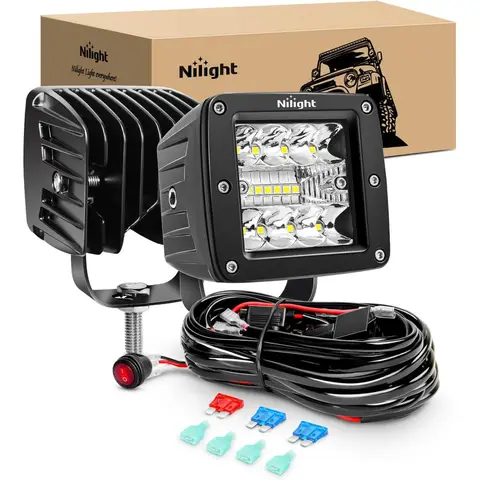 Nilight 3-Inch LED Cube Pod Lights, 42W Spot/Flood Combo Beam, 2PCS Auxiliary Driving Lights with Wiring Harness Kit, Reverse Backup Lights for Truck, Jeep, SUV, ATV, UTV
