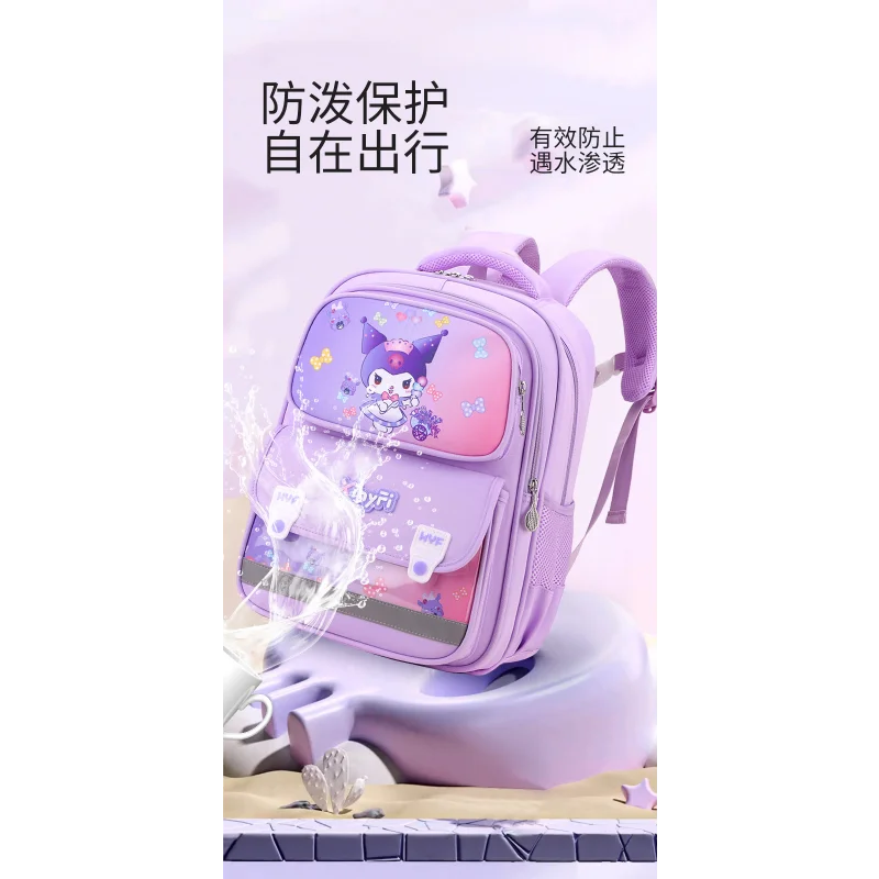 Sanrio Kulomie Cartoon Ridge Protection Splashproof Student School Bag Cute Melody Safety Reflective Children Backpack Girls