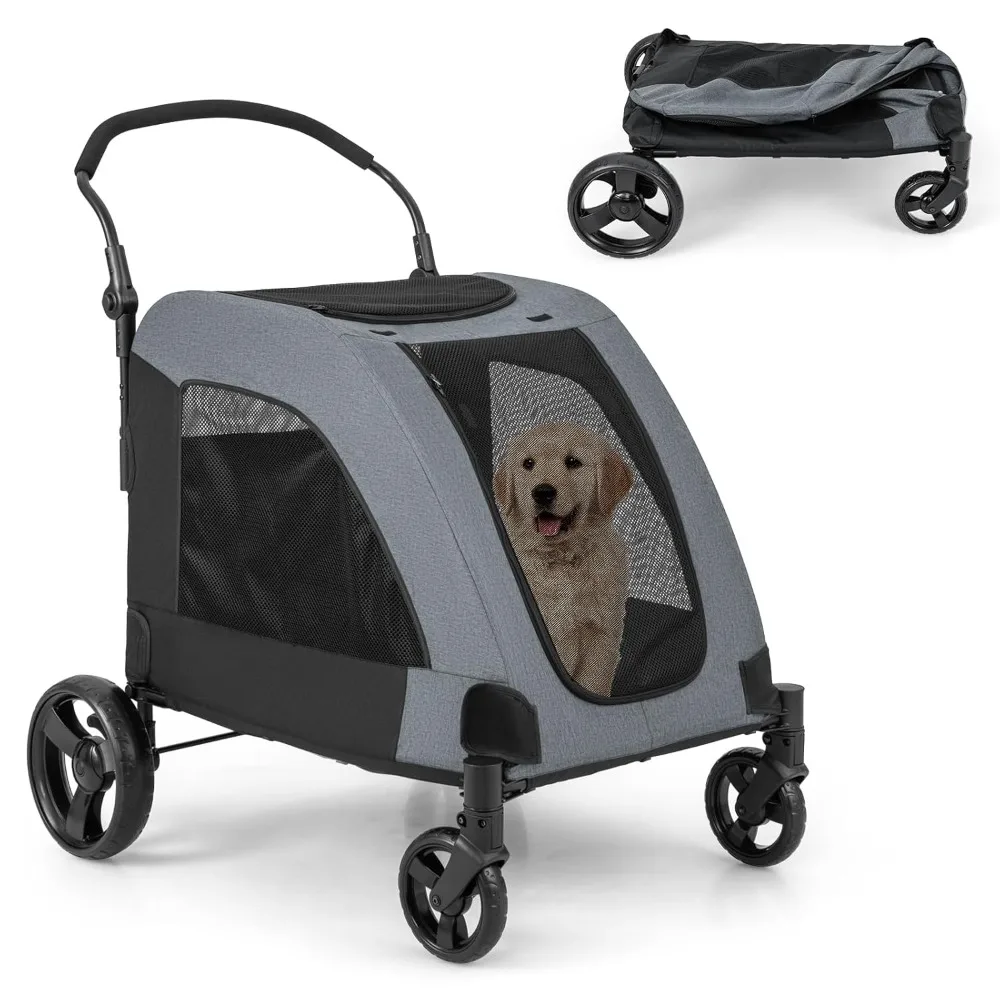 

Dog Stroller for Large Dogs - Extra Large Pet Stroller for Senior Dogs, Safety Belt, Adjustable Handle, Removable Pad, Folding