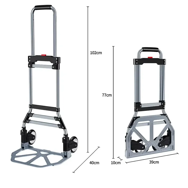 Lupai Foldable Portable 80KG Two-Wheeled Aluminum Platform Industrial Hand Trolley for Transportation