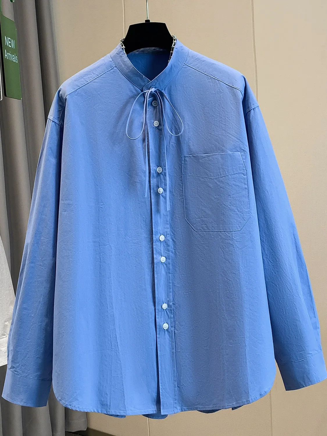 

Casual Commute Long Sve Stand Collar Open Cardigan Loose Fit Pure Color Women's irt mid Length with ket Regular Size